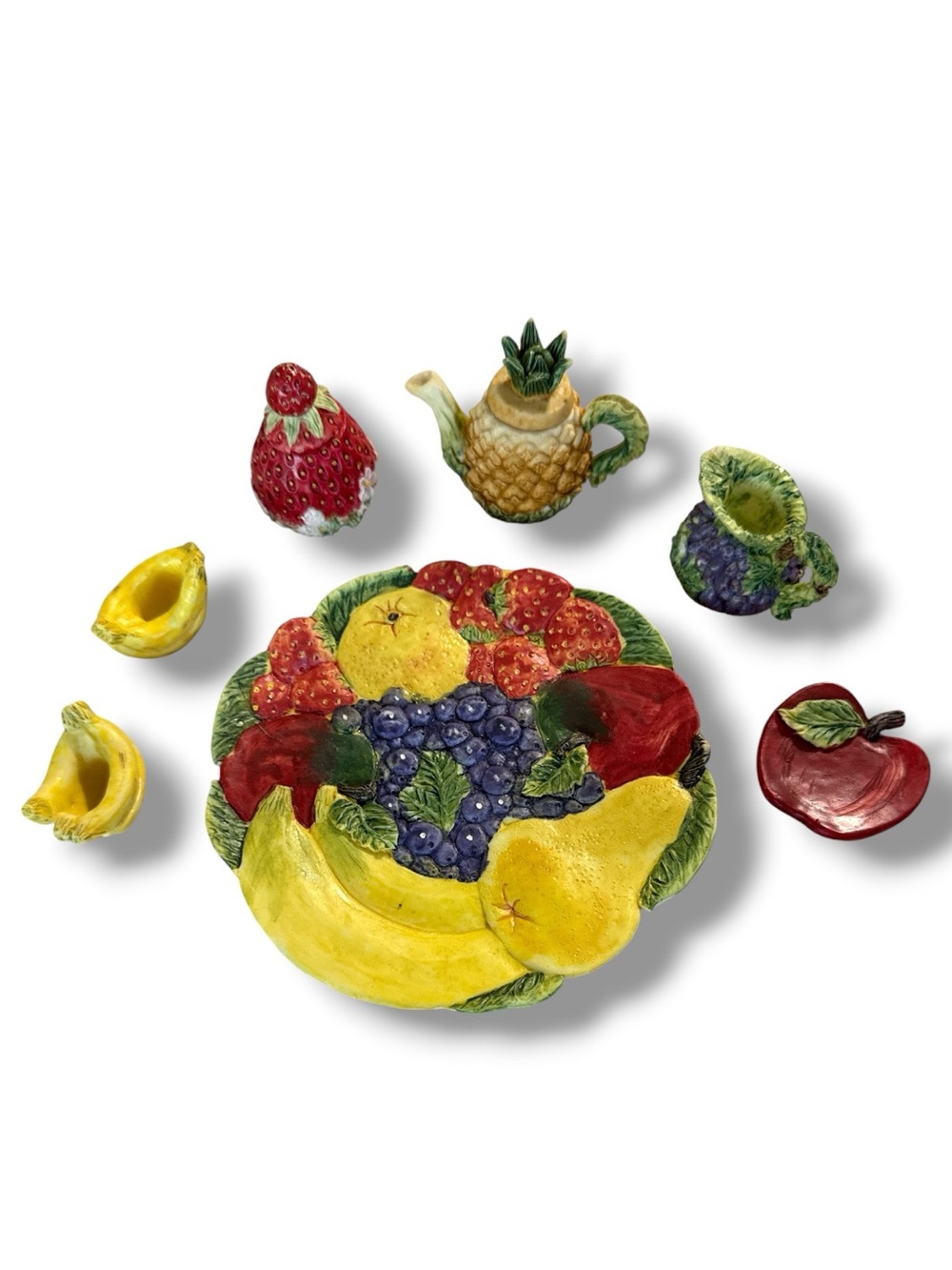 90’s Popular Imports Miniature Fruit Tea Set 8pc Resin Dollhouse Fairy Garden